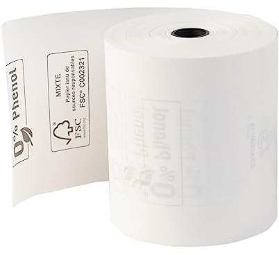 Exacompta - Réf. 43818E - Carton de 30 bobines pour tickets de caisse - largeur 80 mm x diamètre 72 mm - 1 pli thermique 48g/m² sans Phénol - Métrage (+ ou - 2m) : 76 m - Blanc