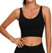 Lemedy Damen Sport-Bustier, langes, bauchfreies Tank-Top, gepolstert, Workout, Laufen, Yoga - Schwarz - small