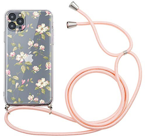 Yoedge Collier Coque pour Xiaomi Redmi Note 9/Redmi 10X 4G Transparente 6,53, étui de téléphone Avec Cordon Ultra Mince Souple TPU Bumper Housse TPU antichoc Avec Cordon Regulable, Fleur