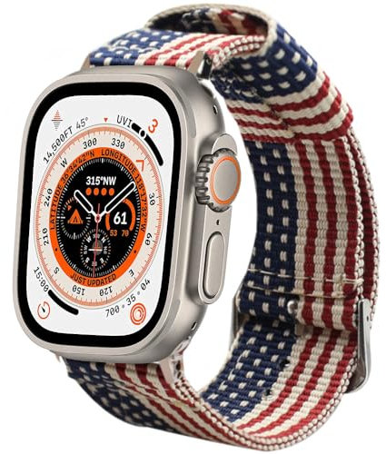 ESTUYOYA Correa USA compatible con Apple Watch 49mm 46mm 45mm 44mm, (42mm-Serie 1-3) Pulsera de Nylon Bandera de Estados Unidos EEUU Deportiva para iWatch Series 10 9 8 7 6 5 4 3 2 1 SE Ultra 2