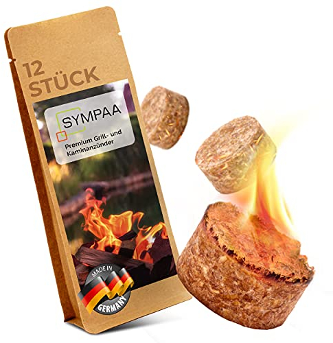 SYMPAA Kaminanzünder Bio Anzünder für Starke 15 min Brenndauer | 12 Stück | Grillanzünder aus Wachs | Öko Feueranzünder Ofenanzünder | Grill Geschenk