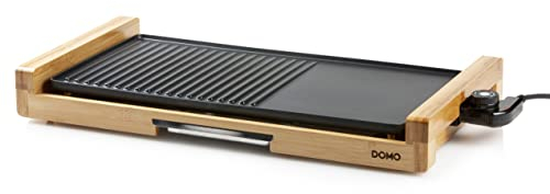DOMO DO8311TP Electric Grill Plate Bamboo - Integrierte Fettauffangschale - 60 cm Abnehmbare Grillplatte - 2200 W