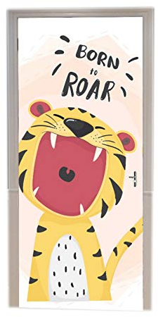 A.Monamour Türtapete Selbstklebend Türfolie Türposter 3D Niedlicher Tiger Brüllt Mit Offener Mund Karikatur Tier Zeichnung Vinyl Folie Türdeko Tapete Wandbild Türaufkleber Türtattoo 90 x 200 cm