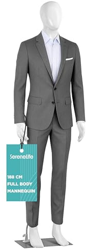 SereneLife 185 cm Große Männliche Schaufensterpuppe mit Verstellbarem Kopf, Beweglichen Gliedmaßen & Abnehmbarem Design – Ideal für Modegeschäfte, Boutiquen & Ausstellungen