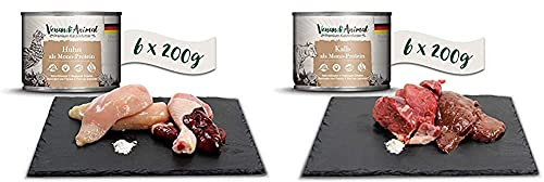 Venandi Animal Premium Nassfutter für Katzen, Huhn als Monoprotein, 6 x 200 g, 1.2 kg & Premium Nassfutter für Katzen, Kalb als Monoprotein, 6 x 200 g, 1.2 kg