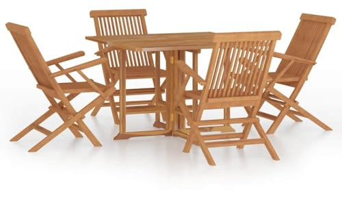 HFXHIJXQ Set di 5 mobili da giardino pieghevoli in legno di teak massiccio, tavolo pieghevole da 110 x 110 cm e 4 sedie da giardino con braccioli, per terrazza, giardino e balcone