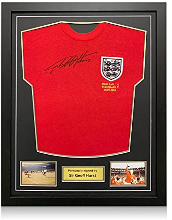 Exclusive Memorabilia Sir Geoff Hurst Signed England 1966 World Cup Football Shirt. Standard Frame