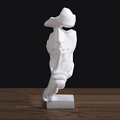 KILCVEM Denker Skulptur Deko Stille Ist Eine Golden Statue Moderne Abstrakt Kunst Figuren Resin Handgemachte Ornament FüR Wohnzimmer Office Desktop Dekoration, Weiß