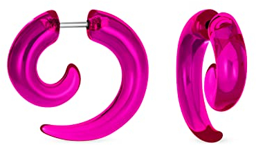 Unisex Durchsichtige Neonfuchsienrosa Große Runde Wirbelspiral Tribal Fake Faux Ohrstecker Dehnungs Ohrringe Aus Acrylharz Und Chirurgischem Stahl Für Frauen Männer Teenager