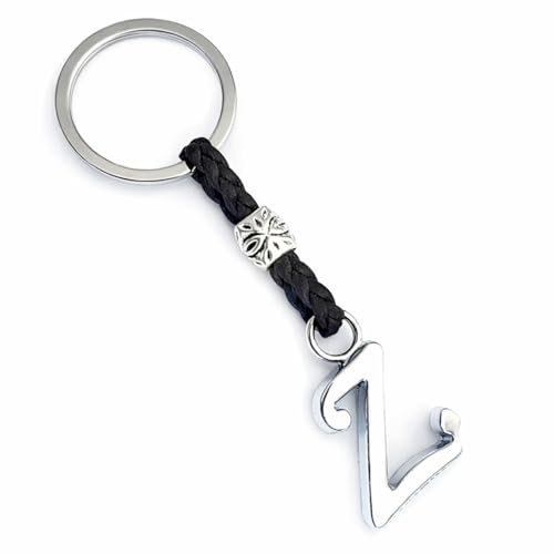 ASTER ALHELÍ – Porte-Clés Personnalisé Femme Homme – Initiale Élégante avec Cuir Tressé et Perles Argentées – Accessoire Minimaliste et Idée Cadeau Originale