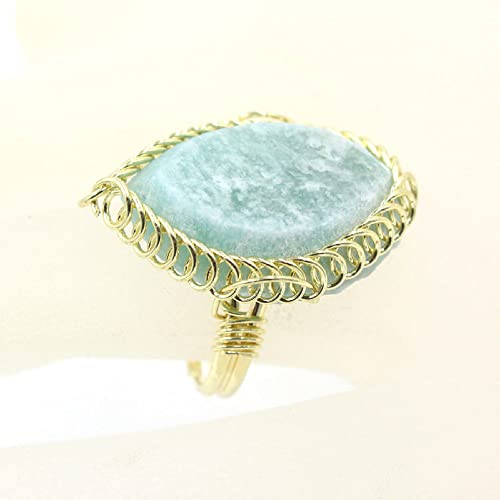 HGJH Natürlicher Amazonit-Ring Goldene Spirale Kristall-Twining-Ring Verstellbarer Offener Ring Für Frauen Yoga Reiki Balance-Stein Ringe Knöchel-Fingerringe Für Frauen Mädchen Jungen
