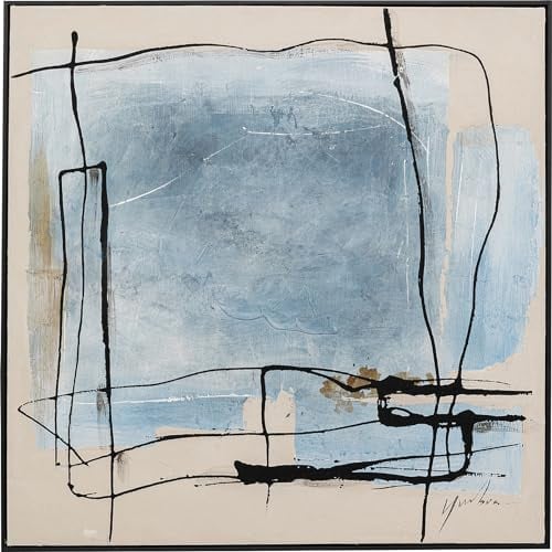 Kare Design Bild mit Rahmen Dust Blau, Massivholz Rahmen, handgemalte Details, Acrylfarbe, Abstrakt, Modern, Wohnzimmer, Schlafzimmer, Flur, Wanddeko, Gemälde, 100x100x2,8cm