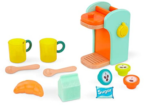 B. toys BX2032Z Kaffeemaschine Kinder Holz – 10 Zubehörteile – Kinderküche Spielset – Spielzeug ab 2 Jahren – Café au Play, Bunt, Medium