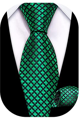 Barry.Wang Jungen Krawatte Jungen Seide Krawatte Einstecktuch Set Paisley Plaid Für Abschlussball Party Busines Zeremonie, Grün kariert Kinder-Krawatte, One size