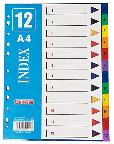 12 Teiliges A4 Ordner Trennblätter 10-Pack, 11 Löcher Ordner Trennlaschen A4 Subject Dividers, 12 Teil nummeriert 1-12 für die Ordner-Organisation im Büro
