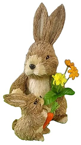Osterhase Statue Stehender Stroh Hase Simulation Hase Garten Dekor Handgewebte Stroh Tier Figur Festival Home Ornament Große Weihnachtskugeln (C, Einheitsgröße)