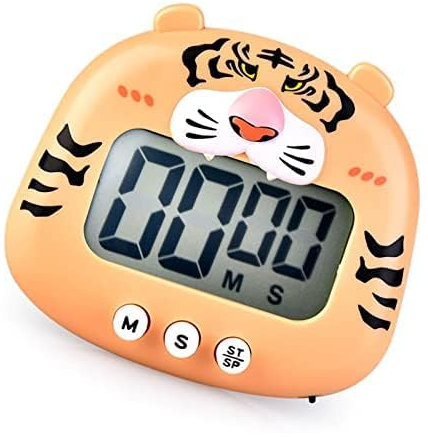 Niedliche Cartoon-Tier-Digital-Timer, Countdown-Timer, Kinder-Timer, LCD-Display, magnetischer Küchentimer mit EIN-/Aus-Schaltern für Küche, Kochen, Backen(Orange)