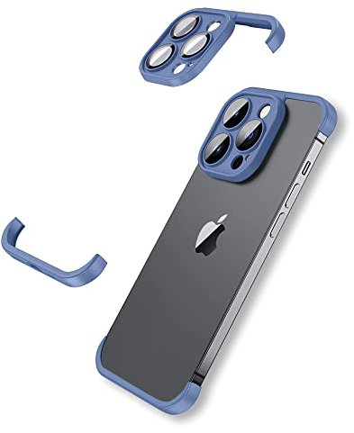 LEKEVO Frameless Fit for iPhone 13 Pro Max Bumper Case with Camera Lens Protector, Slim Soft TPU Shockproof Phone Cover No Back, Minimalist Yet Protective Shell (Blue)