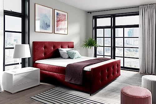 Generisch Bett ADA Boxspringbett mit Bettkasten Doppelbett mit Fußteil Polsterbett für Schlafzimmer (Rot - Fresh 08, 140x200)