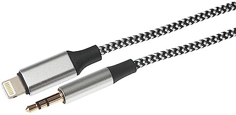 Maplin Lightning to 3.5mm Aux Stereo 3 Pole Jack Plug Braided Cable, 1m Silver
