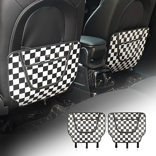 FDAIUN für BMW Mini Cooper F55 F56 F57 universal PU Leather Rückenlehnenschutz Auto Wasserdichtes Plane Kick-Matten-Schutz für Autositz zurück 2 Stück Kariert