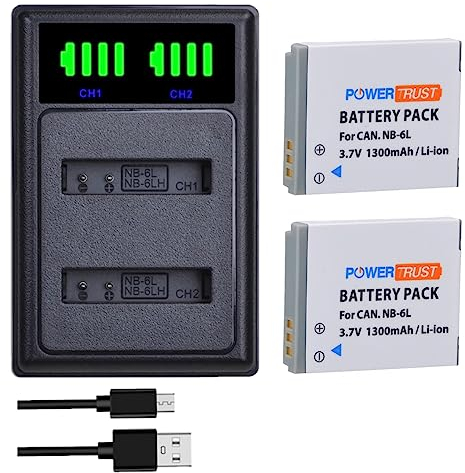 PowerTrust 2Pcs 1300mAh NB-6LH NB-6L Akku und Ladegerät für Canon PowerShot SX260 HS,SX420 is, SX540 HS, D30, SX520 HS, SX600 HS,SX610 HS, SX610 HS, S120, SX170 is, SX275 HS, SX500 is, IXUS 105