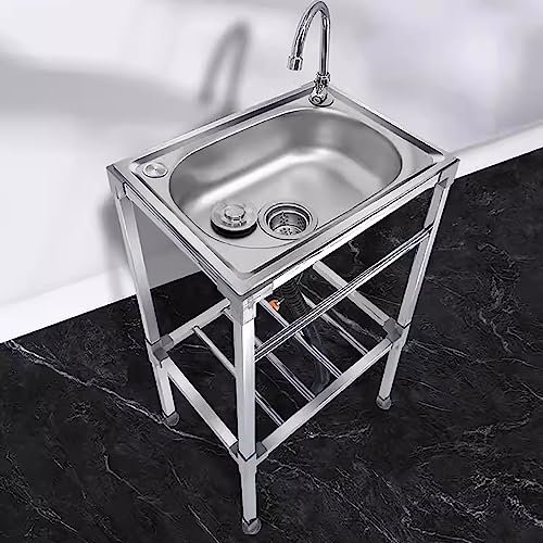Fregadero Cocina 1 Seno Inox Con Grifo Fregadero Industrial Comercial Con Soporte Robusto Y Duradero Fregadero Pequeño Fácil De Instalar Y Limpiar Para Tiendas Restaurantes Pila Lavadero ( Size : 48x3
