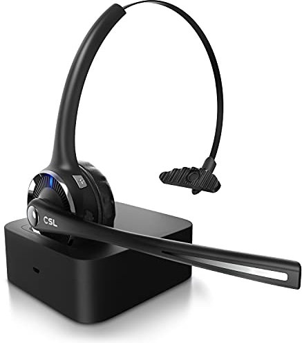 CSL - Single-Sided Wireless Headset with Microphone, Mono Headset with Noise Cancelling, One Singel Ear PC headphone Bluetooth V5.0 multipoint for Smarphone Laptop Tablet Call Center Office Zoom
