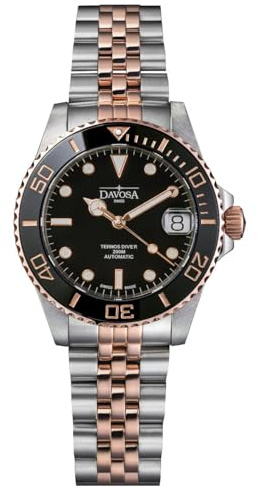 Davosa IWAWP Mechanische Automatikuhr, wasserdicht, 20 ATM, Medium 166.196.05, Silber, Schwarz, 10 Stück, Armbandart: Schwarz, 10 Stück, Schwarz, 10 Stück, Armbandart: