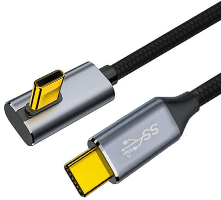 CY Kabel USB-C 100 W Typ-C-Stecker auf Stecker, niedriges Profil, abgewinkelt, 20 V, 5 A, GEN2, 10 Gbit/s, Aufladen für Laptop, Tablet, Handy, 50 cm