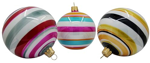 Ornex Set Ornamentali (Ø 8cm) in Vetro soffiato e Decorato a Mano per Albero di Natale, Colori Assortiti Decorazioni, Multicolor, 6 sfere Ø 8 cm, 6 unità