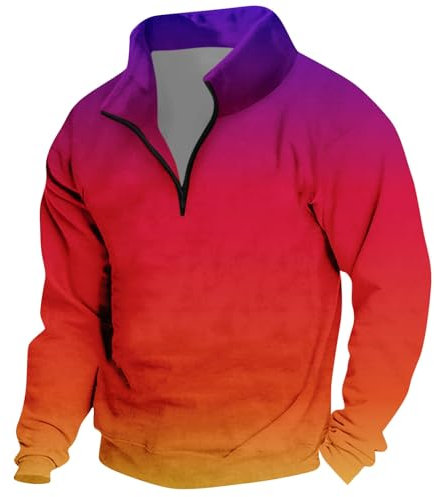 Pullover Herren Stehkragen Mit Knöpfen Pulli Sweatshirts Für Herren Drucken Tops Langarmshirt Basic Hoodie Herren Oversize Baggy Sweaters Weich Unterhemden Thermo Oberteil Sweatjacke(5-Red,M)