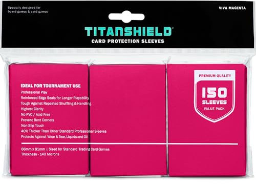 TitanShield Premium Viva Magenta 150 Sleeves Standard Size Board Game Trading Card Sleeves Deck Protector for Magic The Gathering MTG, Baseball Collection, Dropmix