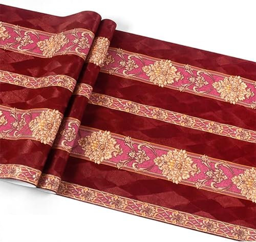 HimYKEA European 3D Damask Flowers Wallpaper for Bedroom Living Room Background Wall Vintage Striped Home Decoration Wall Paper Roll Matching-Red Colour 1.73' W x 32.8' L