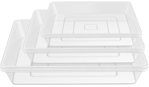 TAQIXI Lot de 6 soucoupes carrées transparentes de 15,2 cm, 20,3 cm, 25,4 cm, durables et épaisses pour pot de fleurs, plateau de plantes en plastique pour attraper l'eau pour intérieur et extérieur