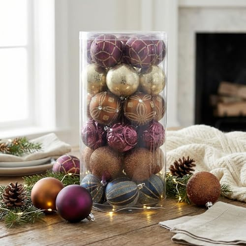 Valery Madelyn Weihnachtsbaumschmuck, 30 Karat, 6,9 cm, Bronze, Kupfer, Gold und Lila, bruchsichere Weihnachtsbaumschmuck, luxuriöse hängende Kugel-Ornamente für Weihnachten, Urlaub, Party-Dekoration