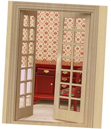 1:12 Puppenhaus Fenster Holztür, Miniatur Puppenhausmöbel Holz Fensterrahmen Modelle Möbel DIY Schlafzimmer puppenhaus zubehor Für Puppenhäuser Dekoration