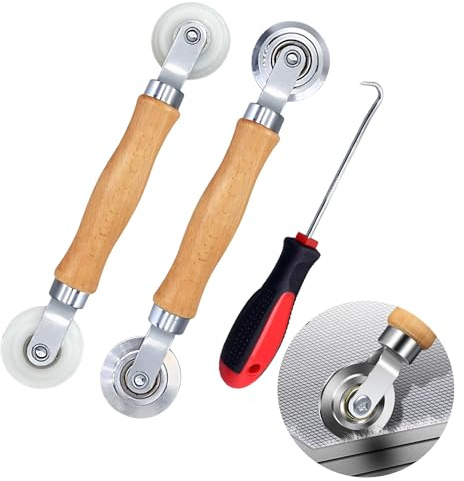 Golgner 3 Pcs Werkzeug Doppelrad Dichtungseinroller mit Holzgriff, Einzieher Einroller Siebfenster Spline Roller, Werkzeug Einzieher, Werkzeug Spline Roller, für Keder Gummischnur Fliegengitter