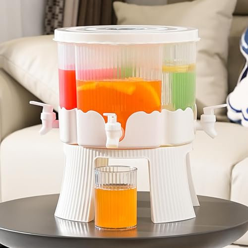 360° Rotatable Beverage Dispenser for Fridge, 4-Grid Rotating Beverage Holder for Drinks | Drink Dispenser with Spigot Iced Juice Water Container, Ideal for and Commercial 1.5 Gallon
