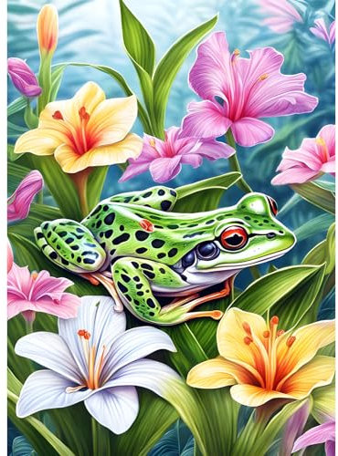 AIRDEA 30x40cm Diamond Painting Erwachsene, Prunkwinden-Blumen-Frosch 5D Diamond Painting Bilder Erwachsene, DIY Diamantmalerei Bastel Set Nach Zahlen Heimdekor Geschenk