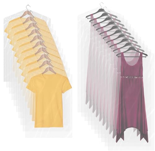20 Pack 2 Sizes (60x90cm & 60 x 150cm) Plastic Clothes Covers, Dry Cleaning Bags, Clear Clothes Bags Hanging, Garment Bags, Dust-proof Garment Protector Covers for Clothes (Transparent)