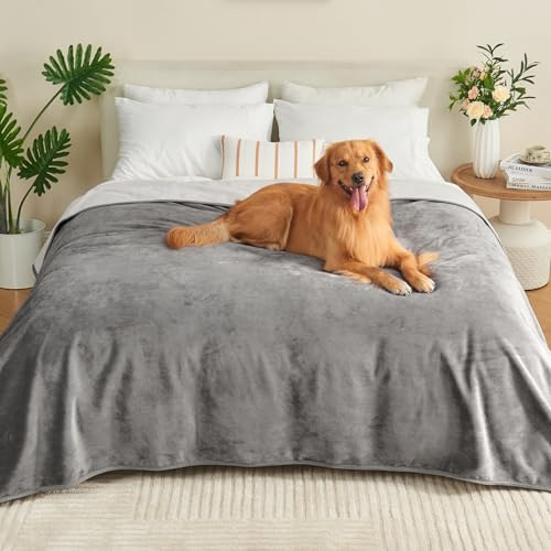 Yaning wasserdichte Decke 152x203cm für Erwachsene, umkehrbare wasserdichte Bettdecke für Hunde Katzen Haustiere, weiche leckdichte Decke für Bett Couch Sofa Möbel Schutz, Grau/Hellgrau