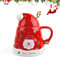 SilverChry Tasse de Noël en Céramique avec Couvercle et Cuillère - Mug à Café Sapin, Lait - Cadeau (Rouge)