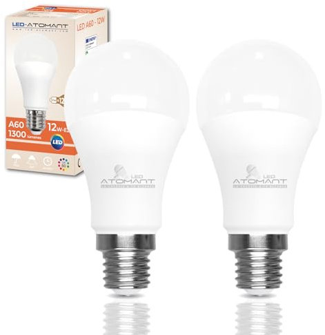 LED ATOMANT Pack 2x Bombilla LED E27 A60 12W, Color Blanco Calido (3000K), 1300 Lumenes, Casquillo grueso, Equivalente a 120W tradicional, No regulable
