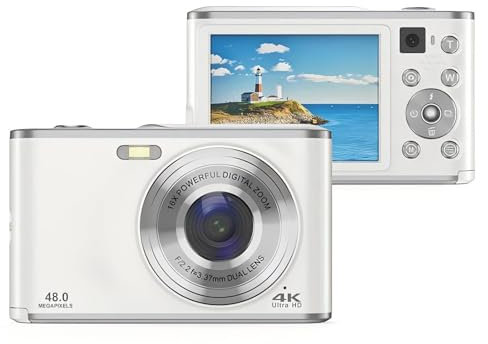 Cámara Digital, Cámara para Niños HD 1080P, Cordón, 48 MP, Pantalla IPS de 2,4 Pulgadas, Zoom 16X Antivibración, Cámara Digital de Bolsillo para Fotografía de Viajes Vlogging,