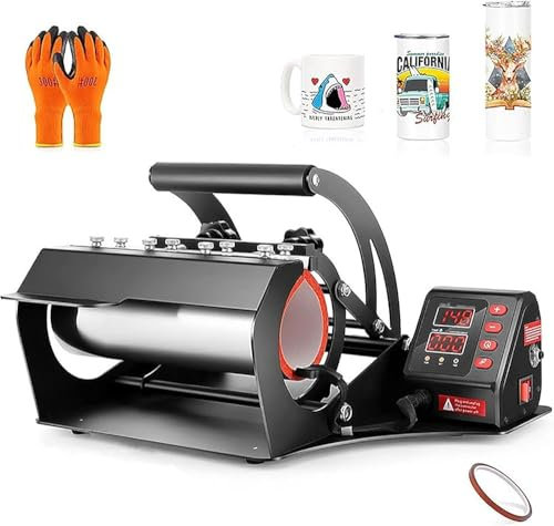 LIJBDDM Tumbler Heat Press, pressa per tazze in vinile a trasferimento termico con guanti e nastro resistenti al calore, funzioni di impostazione temperatura e timer, regali per tazza più sottile da