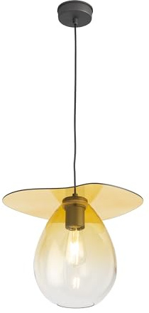 LAMPARA DE TECHO 34X33X31 METAL NEGRO/CRISTAL AMBAR