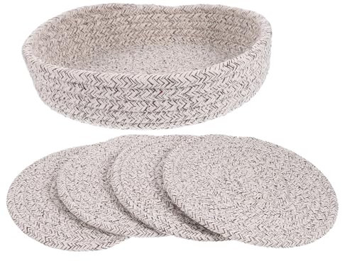 WATIIFUFU Cup Pad Set Mit 5 Handgewebten Tischsets Aus Baumwollseil Wärmedämmmatten Heimdekoration rutschfeste Matten Für Das Familienessen