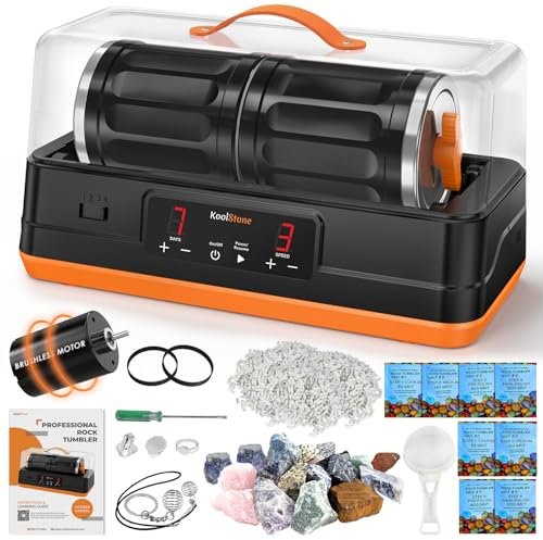C1 Pro Ultra Brushless Rock Tumbler Kit - Double Barrel for Extra Large 7LB Capacity, Up to 6X More Noise Cancelling, Quiet Rotary Polisher with Full Accessories, Professional Edition for Adults