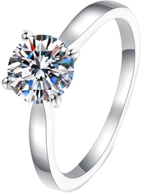 BCughia Damen Ringe Echtes Gold 585, 14 Karat Weißgold Solitär Ring Rund Form Labor Diamant 2ct Trauringe Verlobungsringe Größe 53 (16.9)